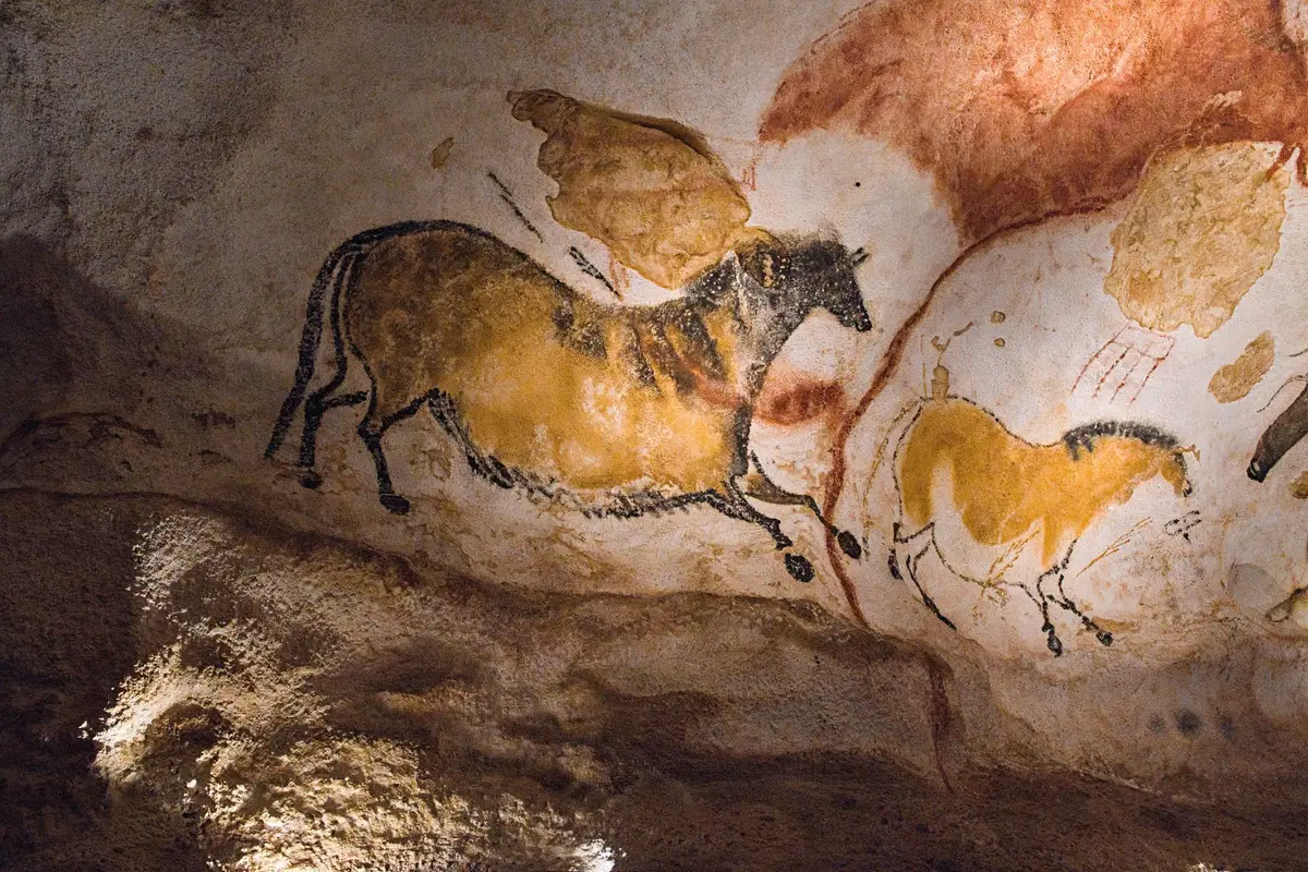 Stone Age cave painting of horses at Lascaux, caveman jokes