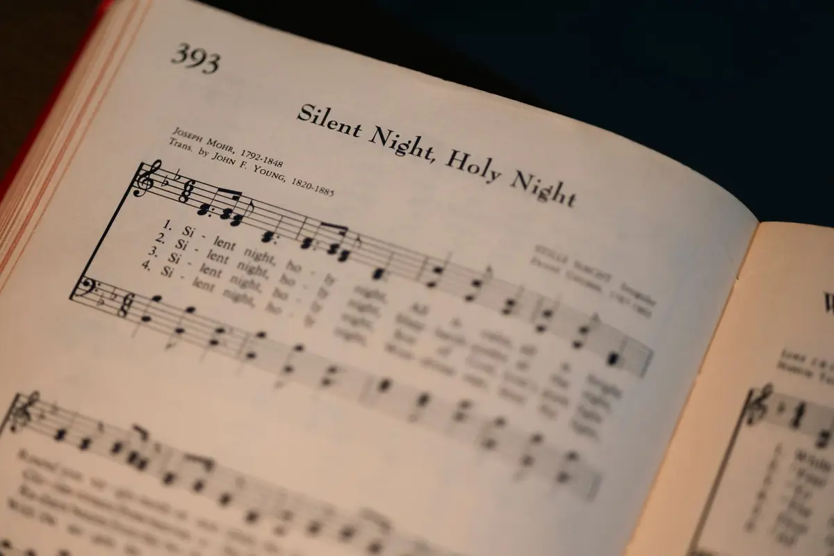 Silent Night sheet music close-up, christmas song puns
