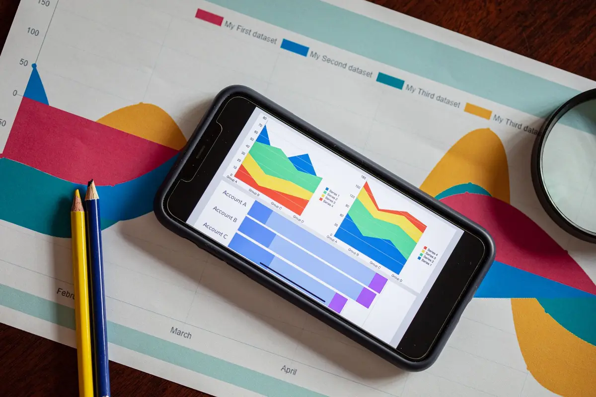 printed charts and graphs with a phone on a desk, statistics jokes and statistician humor
